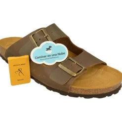 Garzon Zuecos|Bio Pinky De Con Doble Hevilla En Piel Nobuck Y Planta Anatomica Con Piso Microporoso Marron