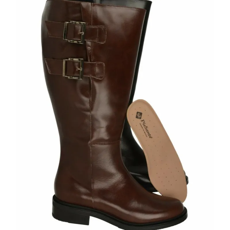 PieSanto Botas Cana Ancha|Bota Alta De De Cana Extra Ancha 48Cm Hebillas En Cana Y Piso De Bloque Goma Tacon Con Planta De Descanso