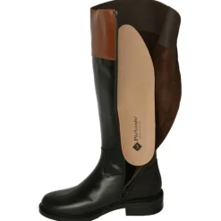 PieSanto Botas|Bota Alta De Estilo Montar En Piel De Tonos Combinados, Cremallera Y Horma De Ancho Especial Negro