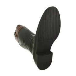 PieSanto Botas|Bota Alta De Estilo Montar En Piel De Tonos Combinados, Cremallera Y Horma De Ancho Especial Negro