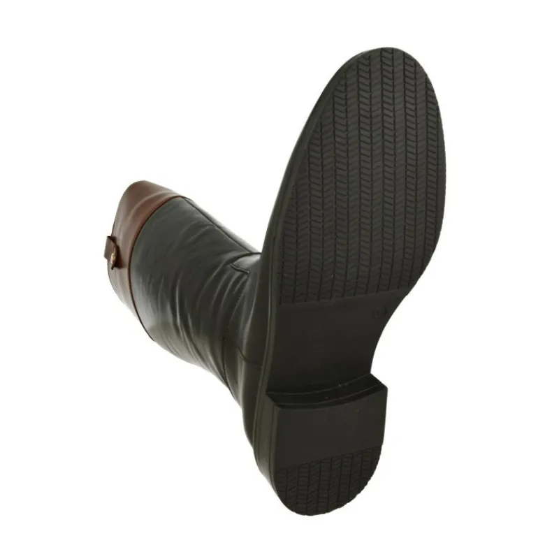 PieSanto Botas|Bota Alta De Estilo Montar En Piel De Tonos Combinados, Cremallera Y Horma De Ancho Especial Negro