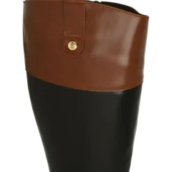 PieSanto Botas|Bota Alta De Estilo Montar En Piel De Tonos Combinados, Cremallera Y Horma De Ancho Especial Negro