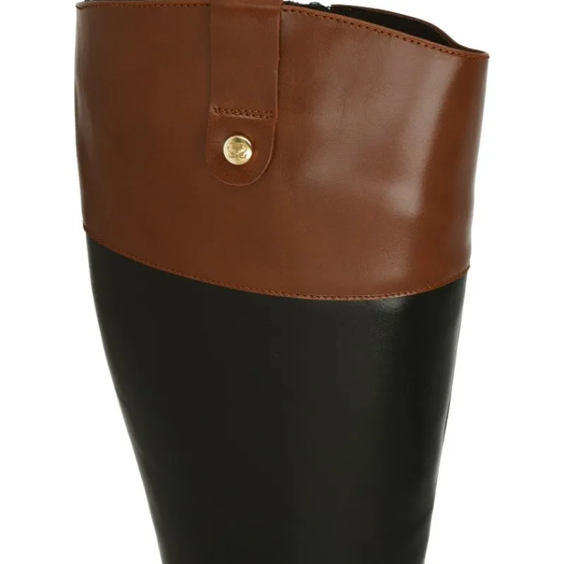 PieSanto Botas|Bota Alta De Estilo Montar En Piel De Tonos Combinados, Cremallera Y Horma De Ancho Especial Negro
