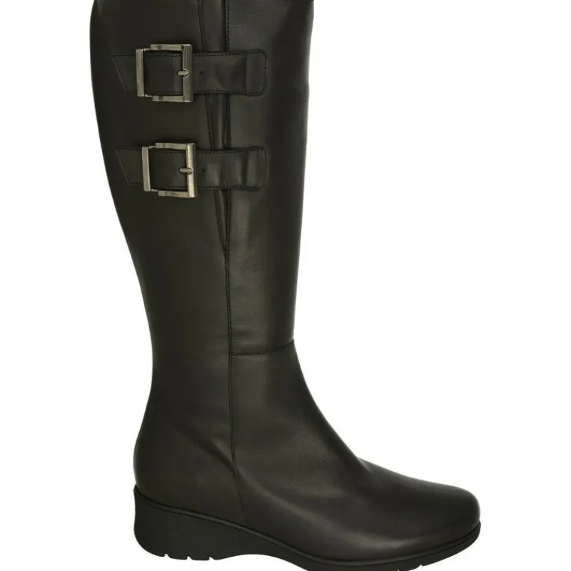 PieSanto Botas|Bota De Con Hebillas En Cana Y Ancho Medio De Gemelo, Piso De Caucho Y Planta De Descanso Movible Negro