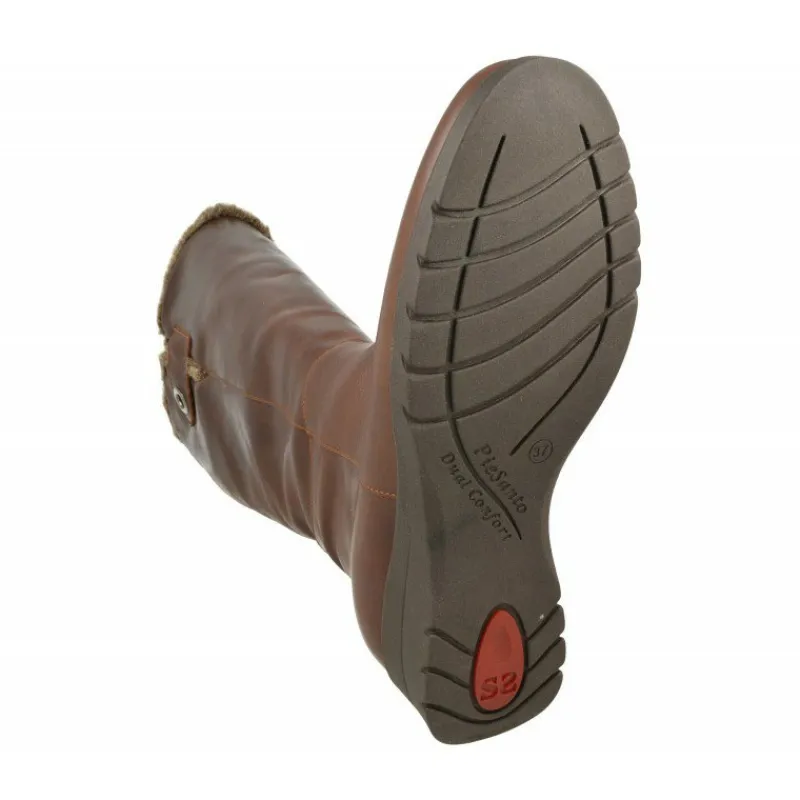 PieSanto Botas Cana Ancha|Bota De Cana De 43 Cm Y Pala Lisa, Cuello Lana Y Piso De Goma Con Planta De Descanso Extraible