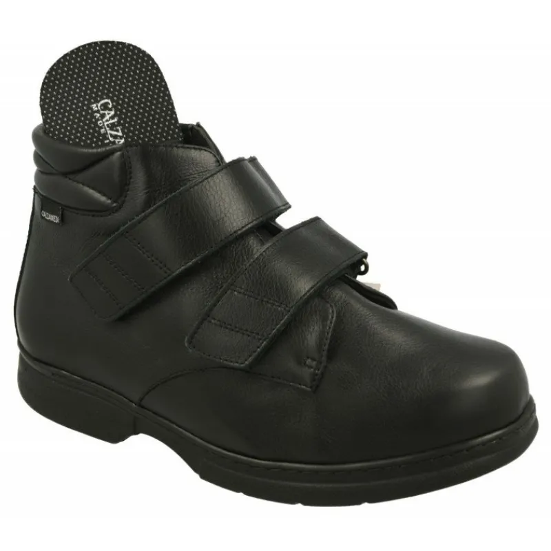 Calzamedi Botines|Bota Velcro De En Ancho 14 Para Pies Sensibles Con Planta De Descanso Movible Y Cuna De Goma Negro