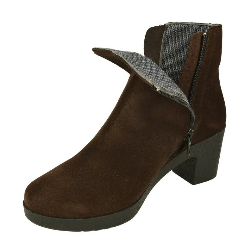 Comfort Class Botines|Botin De En Piel Nobuck De Pala Lisa Y Piso De Cuna Tacon Confortable Con Planta Extraible Niger