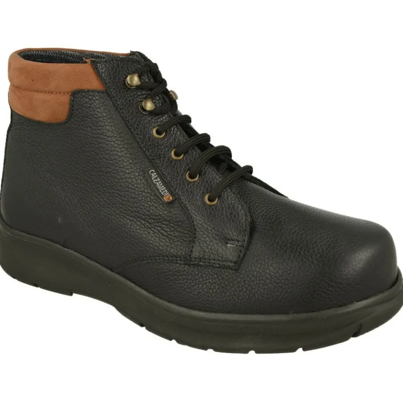 Calzamedi Botines|Botin De Cordones De En Pala Lisa Con Horma De Ancho 13, Piso De Cuna De Poliuretano Y Planta Extraible Negro