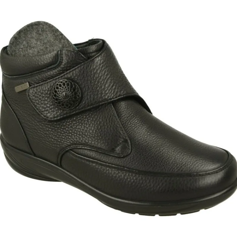 G Comfort Botines|Botin De Con Ajuste De Velcro En Piel Lisa Con Forro Y Membrana Impermeable Con Planta Extraible. Negro