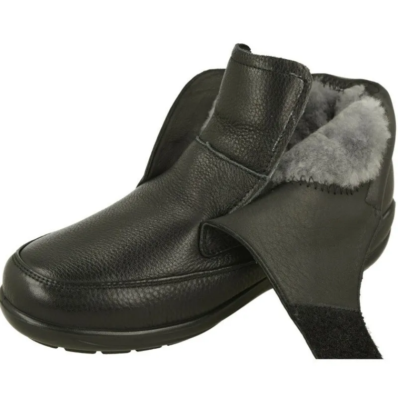 G Comfort Botines|Botin De Con Ajuste De Velcro En Piel Lisa Con Forro Y Membrana Impermeable Con Planta Extraible. Negro