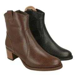 PieSanto Botines|Botin De Campero En Piel Tejus Grabado Con Tacon De Suela Y Cremallera Lateral Con Planta De Descanso Extraible