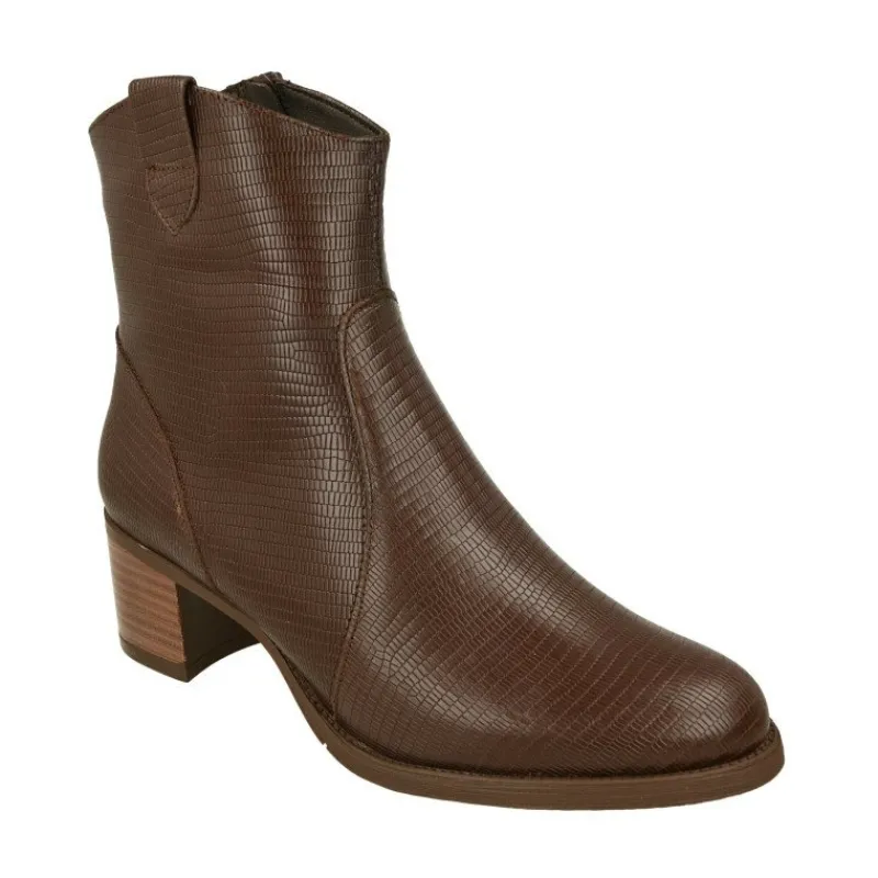 PieSanto Botines|Botin De Campero En Piel Tejus Grabado Con Tacon De Suela Y Cremallera Lateral Con Planta De Descanso Extraible