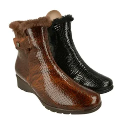 PieSanto Botines|Botin De En Piel Coco Charol Con Cuello Borreguillo, Piso De Cuna De Caucho Y Planta Descanso Extraible