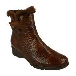 PieSanto Botines|Botin De En Piel Coco Charol Con Cuello Borreguillo, Piso De Cuna De Caucho Y Planta Descanso Extraible