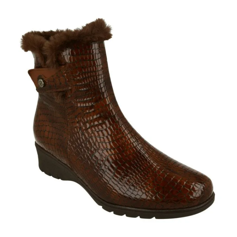 PieSanto Botines|Botin De En Piel Coco Charol Con Cuello Borreguillo, Piso De Cuna De Caucho Y Planta Descanso Extraible