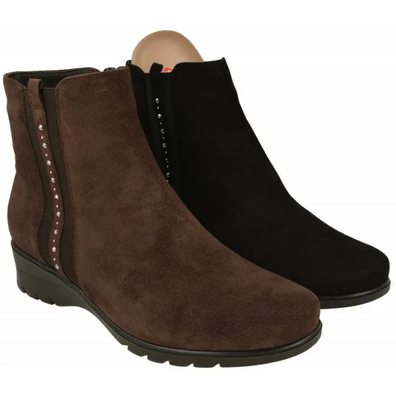 PieSanto Botines|Botin De En Piel Serraje Con Tira Lateral Elastica Con Pedreria Y Piso De Cuna De Goma Con Planta Extraible