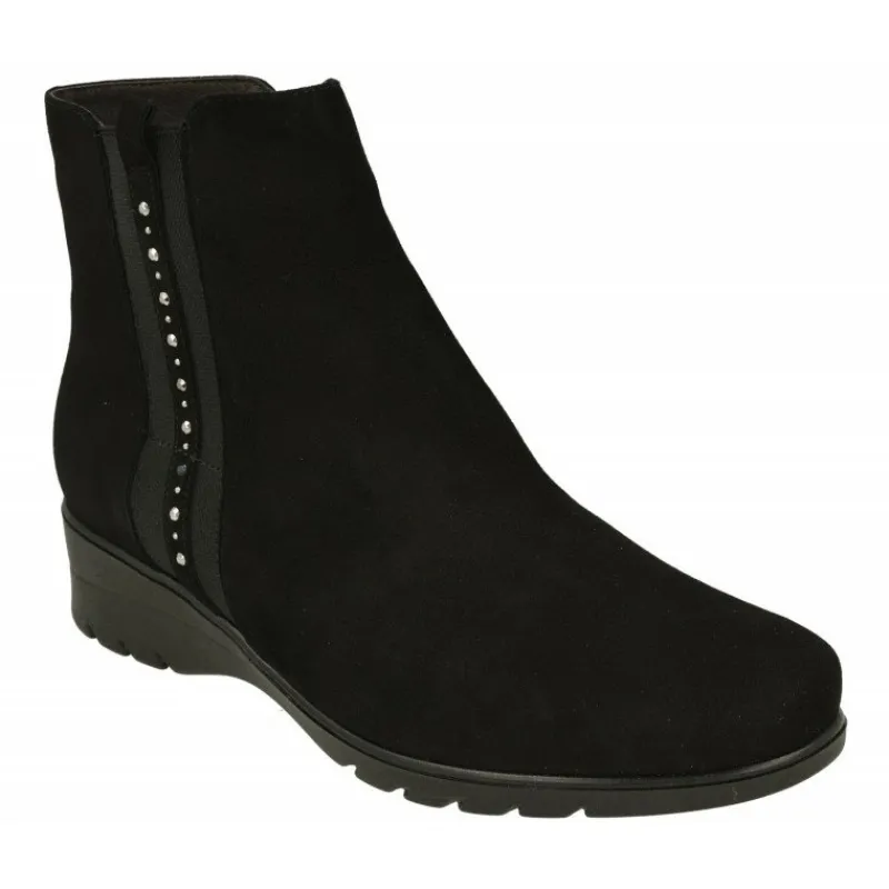 PieSanto Botines|Botin De En Piel Serraje Con Tira Lateral Elastica Con Pedreria Y Piso De Cuna De Goma Con Planta Extraible
