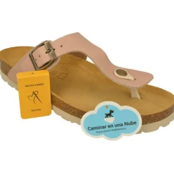 Garzon Sandalias|Chinela De Esclava Con Hebilla Lateral Planta Anatomica De Piel Con Goma Microporosa Beige