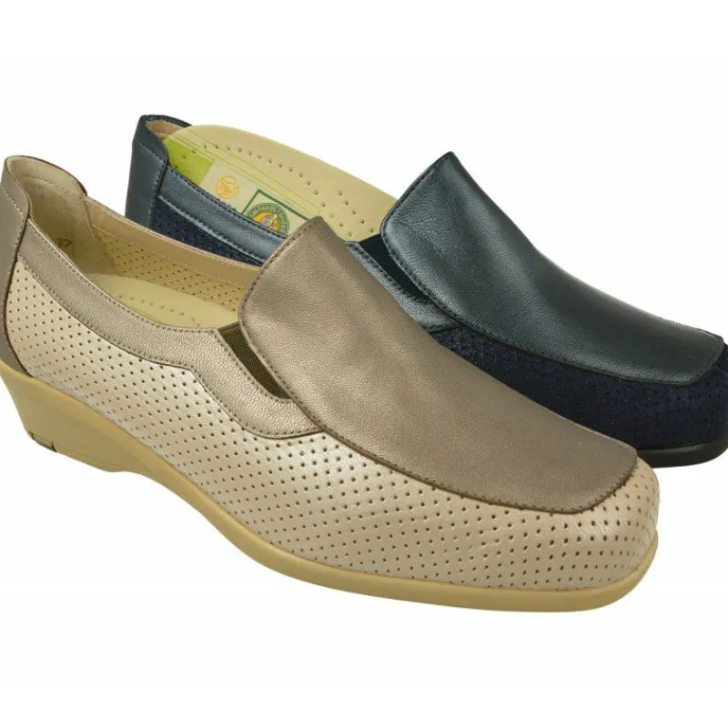 Drucker Calzapedic Mocasines|Mocasin De Drucker Con Elasticos En Pala Y Piel Combinada Tonos Con Planta De Descanso Extraible Y Suela De Amortiguacion