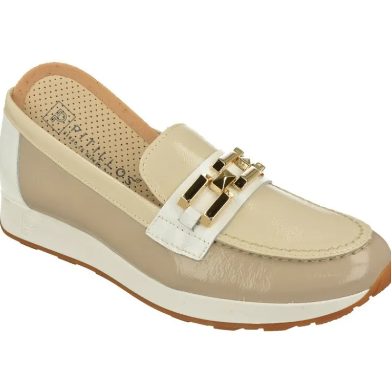 PITILLOS Zapatos De Vestir|Mocasin De En Piel Acharolada Combinada En Tonos Con Bande Estribo Metal Y Piso Y Plnata De Descanso Beige