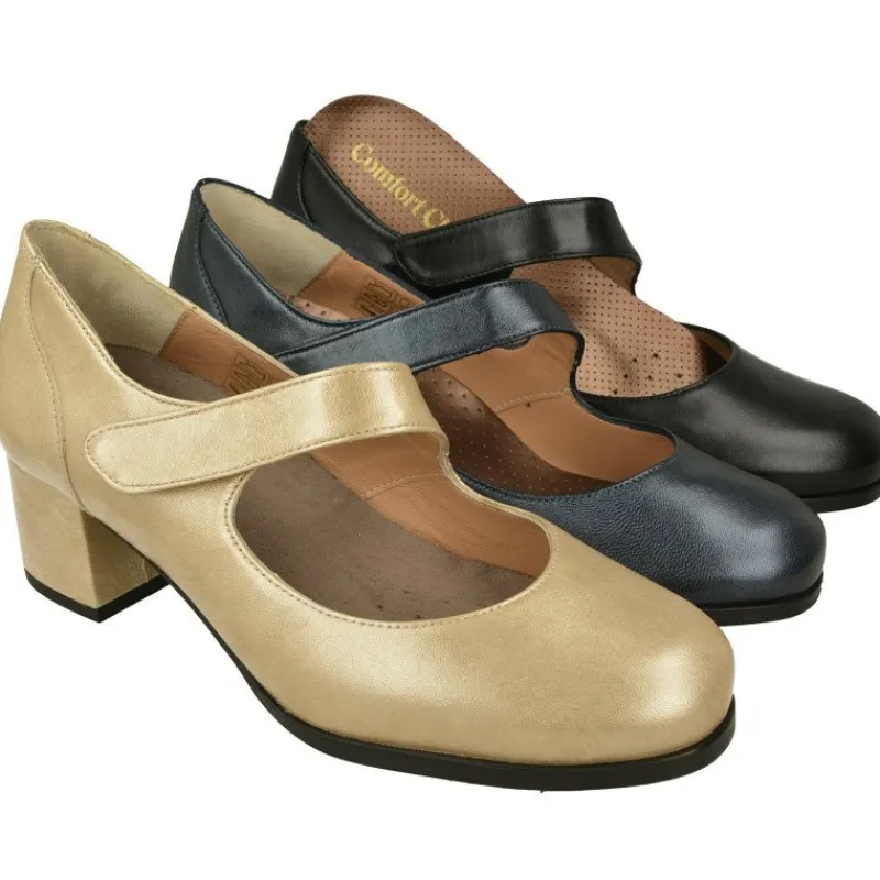 Comfort Class Zapatos Con Pulsera|Pulsera De Confort Class Con Ajuste Por Tira De Velcro. Tacon De Base Ancha Con Planta De Descanso Extraible Y Piso De Goma