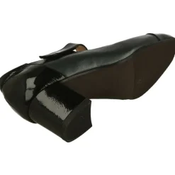 RIKO Zapatos Con Pulsera|Pulsera De Rico Con Ajuste De Velcro En Piel Combiada Metal Charol, Planta Extraible Y Tacon De Base Ancha Negro