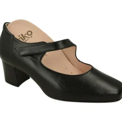 RIKO Zapatos Con Pulsera|Pulsera De Rico Con Tira De Velcro Ajustable En Piel Lisa Con Planta Anatomica Extraible Y Tacon De Base Ancha Negro