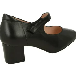 RIKO Zapatos Con Pulsera|Pulsera De Rico Con Tira De Velcro Ajustable En Piel Lisa Con Planta Anatomica Extraible Y Tacon De Base Ancha Negro