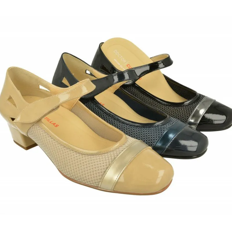 Doctor Cutillas Zapatos Con Pulsera|Pulsera Vestir Del En Piel Enregillada Con Tira De Velcro Y Puntera Recta Charol Con Tacon Intermedio