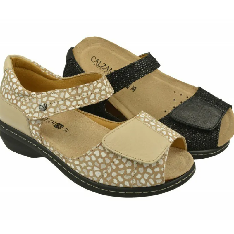 Calzamedi Zapatos Para Pies Diabeticos|Puntera Abierta De Con Doble Tira De Velcro Y Piso De Amortiguacion Con Planta Movible