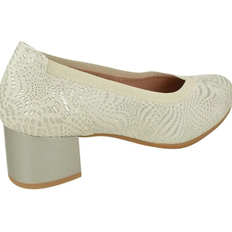PITILLOS Zapatos Ancho Especial|Salon De Con Escote Pico Y Elastico Al Hueco. Piel Grabada Metal Y Tacon De Suela De Base Ancha. Planta De Descanso Ext