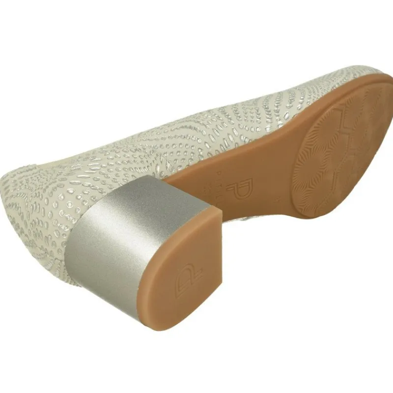 PITILLOS Zapatos Ancho Especial|Salon De Con Escote Pico Y Elastico Al Hueco. Piel Grabada Metal Y Tacon De Suela De Base Ancha. Planta De Descanso Ext