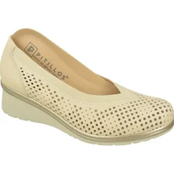 PITILLOS Zapatos Salon|Salon De Con Escote Pico Y Pala Perforada Y Transpirable. Elastico Ajustable Y Piso De Cuna De Poliuretano Beige