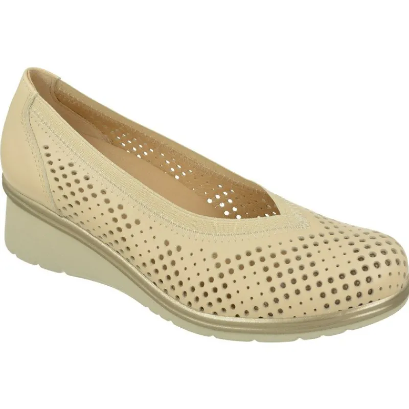 PITILLOS Zapatos Salon|Salon De Con Escote Pico Y Pala Perforada Y Transpirable. Elastico Ajustable Y Piso De Cuna De Poliuretano Beige