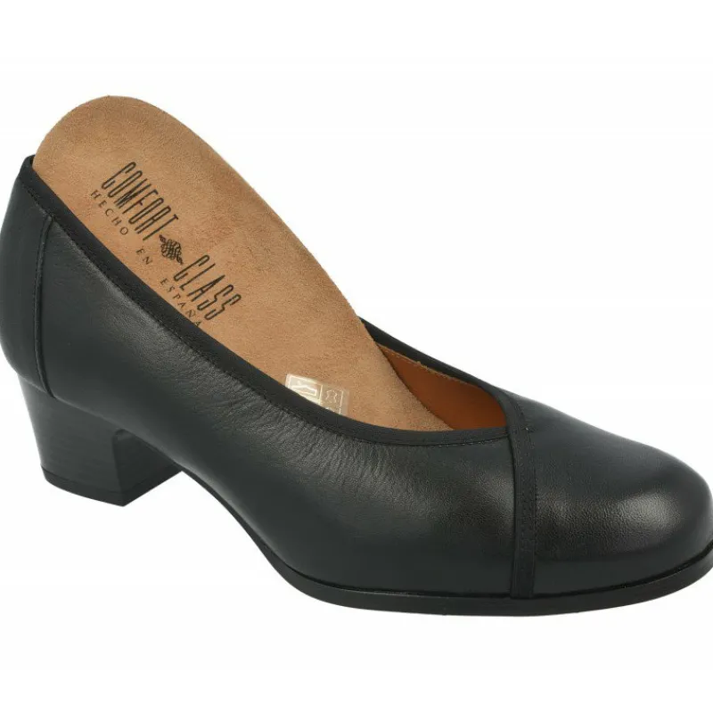 Comfort Class Zapatos Salon|Salon De Tacon En Piel De Tafilete Con Planta Movible Y Elastico Al Hueco Negro