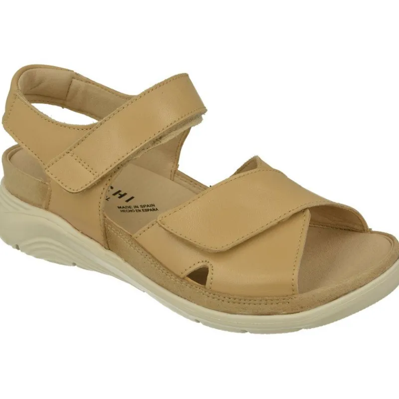Baerchi Sandalias|Sandalia De Con Doble Tira De Velcro Ajustable En Piel Vacuna, Planta Anatomica Extraible Y Piso De Poliuretano