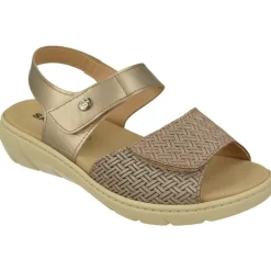 Calzamedi Sandalias|Sandalia De Con Doble Tira De Velcro Y Pala Grabada. Planta Anatomica Extraible Y Piso De Amortiguacion Taupe
