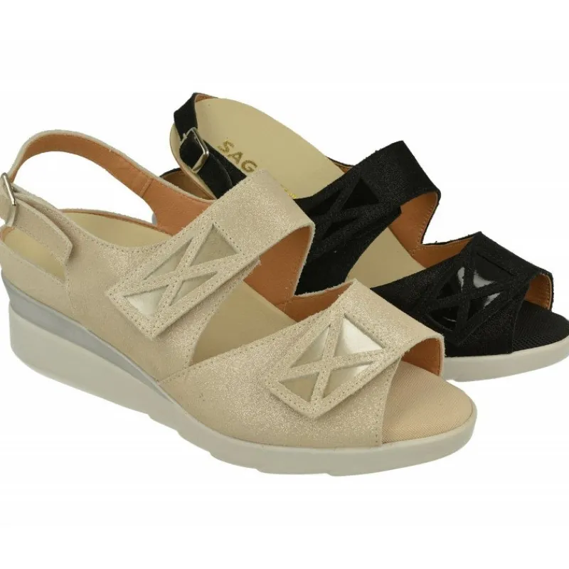 Calzamedi Sandalias|Sandalia De Con Doble Tira De Velcro Ajustable, Piel Brillos Y Planta Anatomica Con Cazoleta Para Plantillas