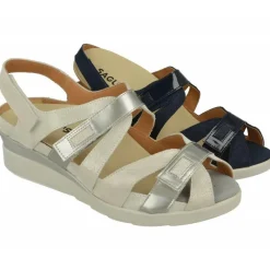 Calzamedi Sandalias|Sandalia De De Tiras Cruzadas Con Ajuste Por Velcro En Piel Combinada Con Charol, Planta Extraible Con Doble Cazoleta