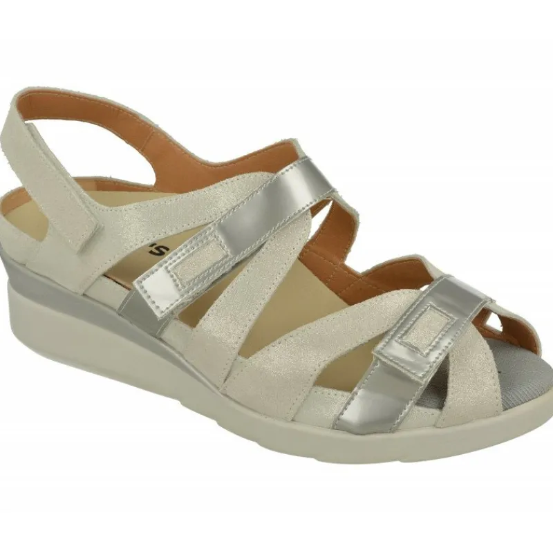 Calzamedi Sandalias|Sandalia De De Tiras Cruzadas Con Ajuste Por Velcro En Piel Combinada Con Charol, Planta Extraible Con Doble Cazoleta