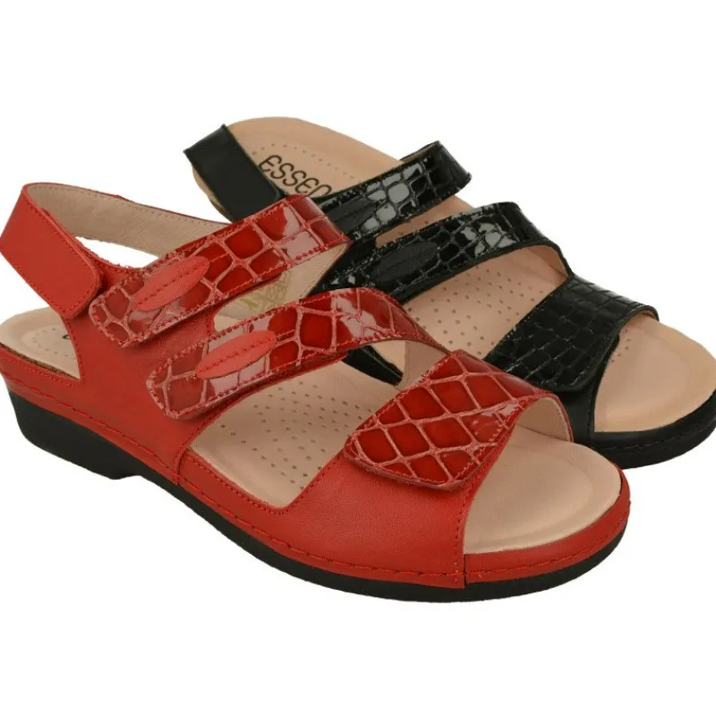 Comfort Class Sandalias|Sandalia De (Essential)Ajuste Por Velcro En Piel Coco Charol Grabado, Planta Anatomica Extraible.