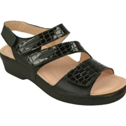Comfort Class Sandalias|Sandalia De (Essential)Ajuste Por Velcro En Piel Coco Charol Grabado, Planta Anatomica Extraible.