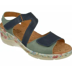 Comfort Class Sandalias|Sandalia De En Piely Nobuck Combinada Con Tiras Cruzadas De Velcro Ajustable Y Cuna Alta Estampada Flores