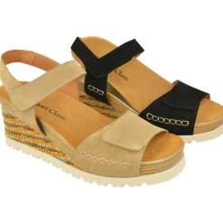Comfort Class Sandalias|Sandalia De En Piel Serraje Con Doble Tira Ajustable De Velcro Y Cuna Alta Forrada En Tejido. Planta De Descanso E