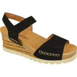 Comfort Class Sandalias|Sandalia De En Piel Serraje Con Doble Tira Ajustable De Velcro Y Cuna Alta Forrada En Tejido. Planta De Descanso E