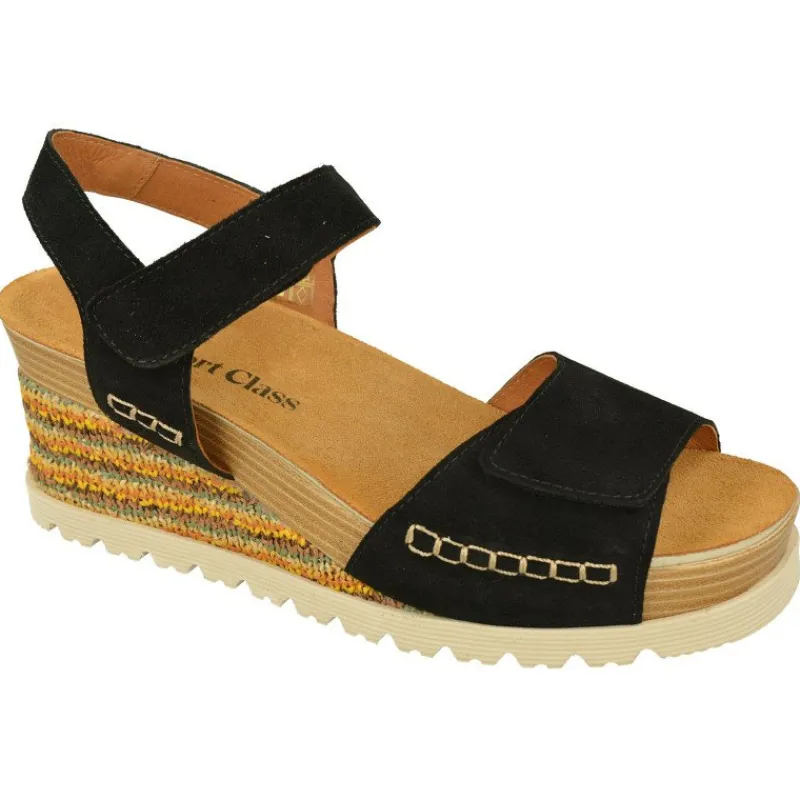 Comfort Class Sandalias|Sandalia De En Piel Serraje Con Doble Tira Ajustable De Velcro Y Cuna Alta Forrada En Tejido. Planta De Descanso E