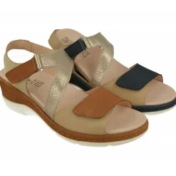 Comfort Class Sandalias|Sandalia De En Piel Combinada Nobuck Con Tiras Cruzadas Con Ajuste Velcro Y Planda Anatomica Extraible