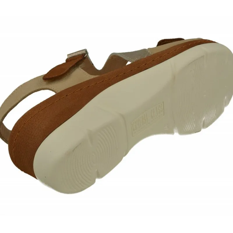 Comfort Class Sandalias|Sandalia De En Piel Combinada Nobuck Con Tiras Cruzadas Con Ajuste Velcro Y Planda Anatomica Extraible