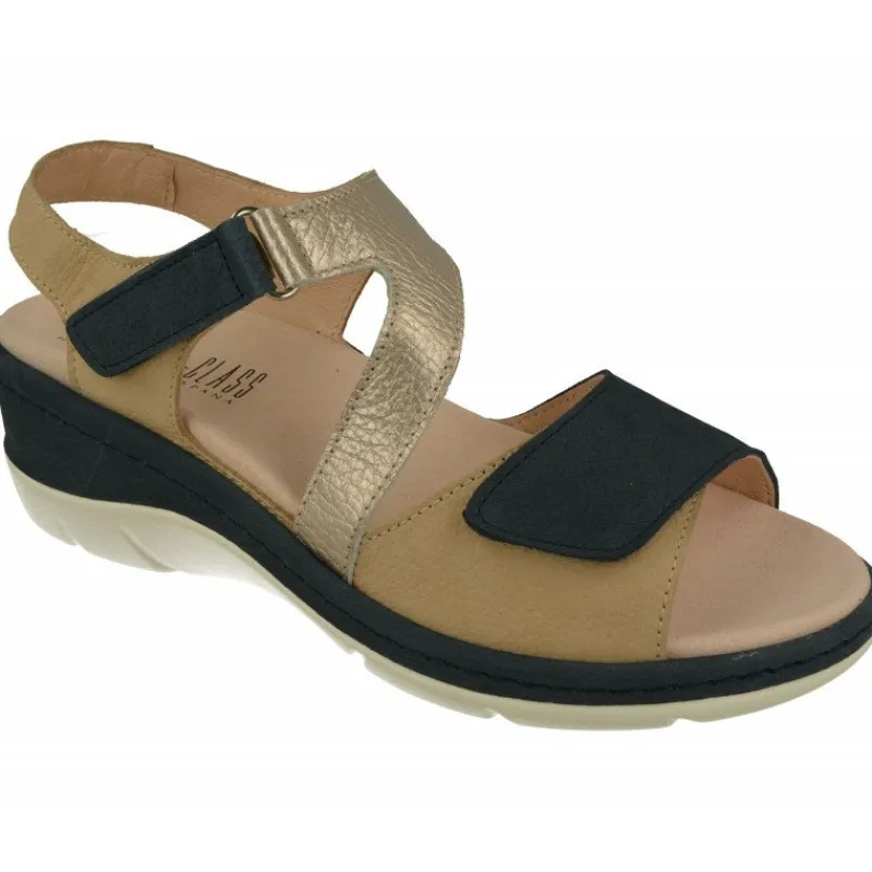 Comfort Class Sandalias|Sandalia De En Piel Combinada Nobuck Con Tiras Cruzadas Con Ajuste Velcro Y Planda Anatomica Extraible