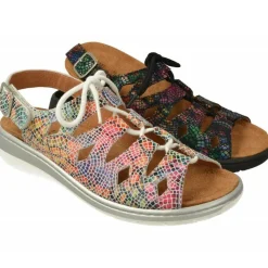 Comfort Class Sandalias|Sandalia De Con Cordones Y Apertura Total En Piel Grabada Con Piso Aligerado Y Planta De Descanso